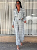 ⁦חליפה מכופתרת משבצת⁩ – תמונה ⁦2⁩
