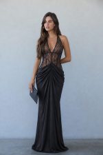 ⁦שמלה תחרה כיווץ מקסי⁩ – תמונה ⁦6⁩