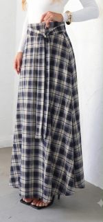 ⁦חצאית מקסי משבצת קשירה⁩ – תמונה ⁦4⁩