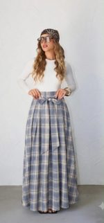 ⁦חצאית מקסי משבצת קשירה⁩ – תמונה ⁦5⁩