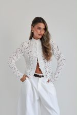 ⁦חולצה תחרה כפתור מיוחד⁩ – תמונה ⁦3⁩
