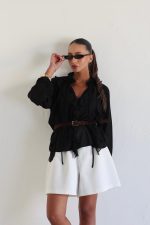 ⁦חולצה שיפון שילוב חגורה⁩ – תמונה ⁦28⁩