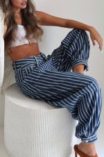 ⁦ג׳ינס פסים כפתור תחתון כהה⁩ – תמונה ⁦3⁩