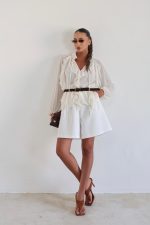 ⁦חולצה שיפון שילוב חגורה⁩ – תמונה ⁦2⁩