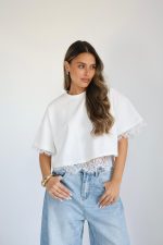 ⁦חולצה קרופ שילוב תחרה⁩ – תמונה ⁦6⁩