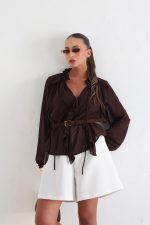 ⁦חולצה שיפון שילוב חגורה⁩ – תמונה ⁦21⁩