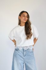 ⁦חולצה קרופ שילוב תחרה⁩ – תמונה ⁦8⁩