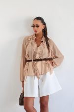 ⁦חולצה שיפון שילוב חגורה⁩ – תמונה ⁦15⁩