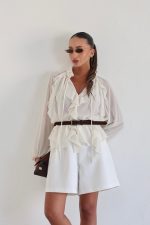 ⁦חולצה שיפון שילוב חגורה⁩ – תמונה ⁦3⁩