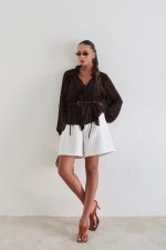 ⁦חולצה שיפון שילוב חגורה⁩ – תמונה ⁦27⁩