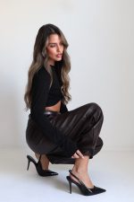 ⁦מכנס עור שילוב חגורה H⁩ – תמונה ⁦7⁩