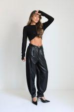 ⁦מכנס עור שילוב חגורה H⁩ – תמונה ⁦3⁩