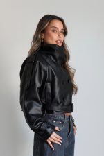 ⁦מעיל עור חצי שילוב כפתורים⁩ – תמונה ⁦3⁩