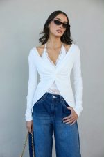⁦חולצה סיבוב שילוב תחרה 92116⁩ – תמונה ⁦6⁩