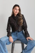 ⁦ג׳קט עור מעוגל מיס 8820⁩ – תמונה ⁦7⁩