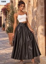 ⁦חצאית עור שילוב חגורה 1009⁩ – תמונה ⁦2⁩
